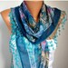BIG SALE Scarf Shawl - Cotton Weddings Scarves - Cowl with Lace Edge - Blue