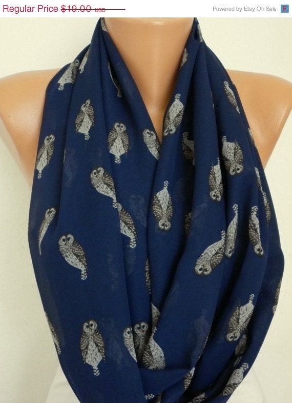 BIG SALE Owls  Infinity Scarf  Circle Scarf Loop Scarf Gift - for her - fatwoman