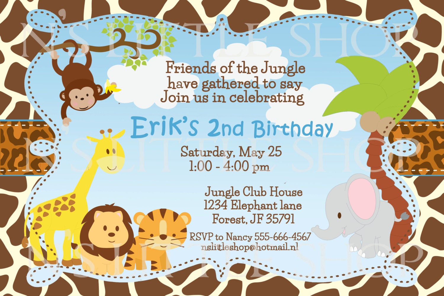 JUNGLE Party animals invitation card / customize/ printable