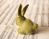 Olive Green FELTED BUNNY Rabbit TOY -- Handmade felt pure wool unique soft animal sculpture