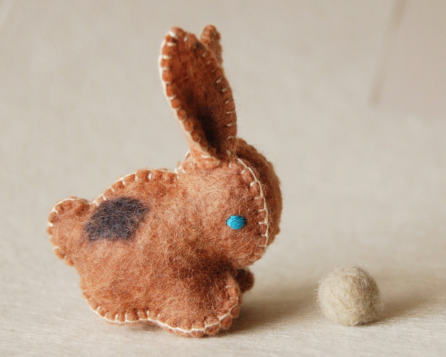 BROWN BABY Felted BUNNY Rabbit Toy -- Handmade pure wool felt -- Unique soft animal sculpture