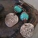 Rustic sterling silver cross coin earrings 'Pirate's Glory' turquoise, artisan , sundance , aqua blue , boho surfer chic