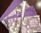 Cotton Cloth Napkins in Purple Flowers and Dots