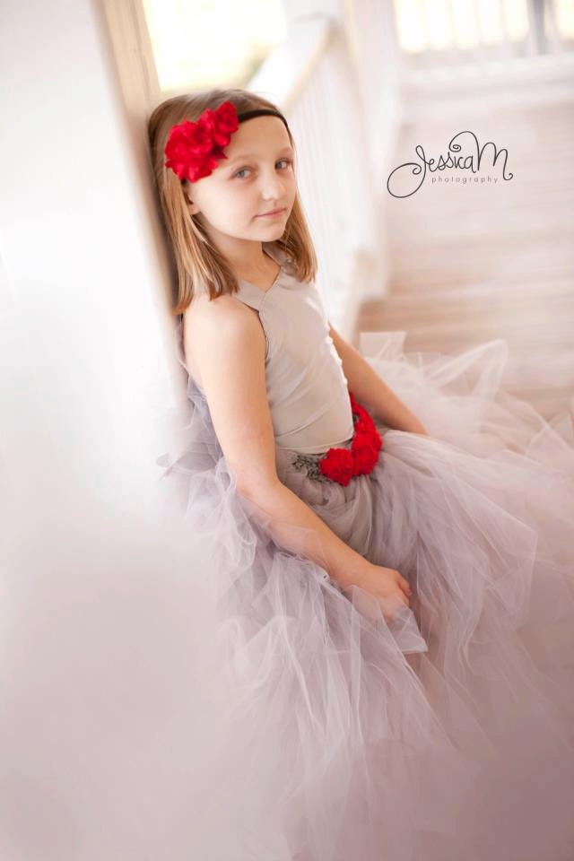 Pixie tutu dress...Silver satin Bodice...Silver grey tutu with Red Rose accents.Flower Girl Dress..Vintage Photography Prop - HippityHootNotion