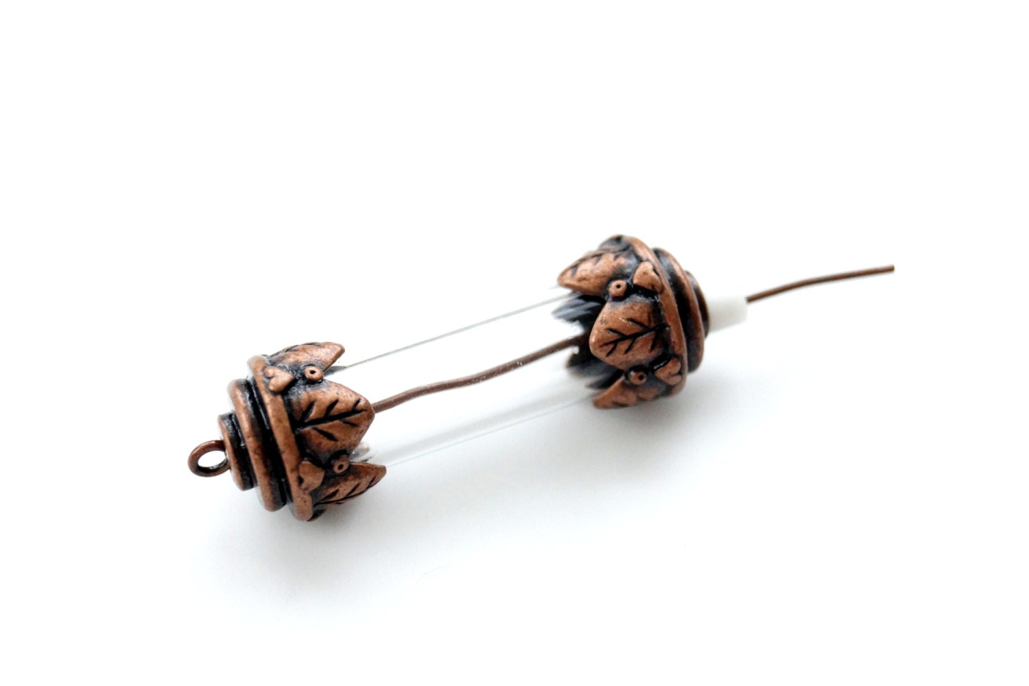 Fillable Treasure Capsule / Time Capsule Charm, Antique Copper with Fillable Tube / Tube Bead