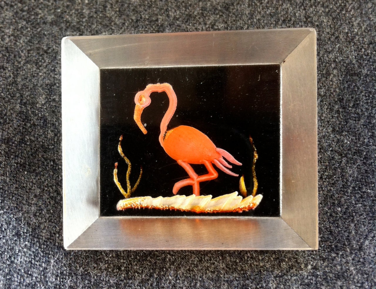 Vintage Flamingo Brooch Lucite Pink Black Pin Florida