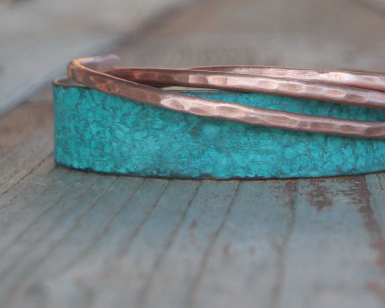 Bangle Bracelet Cuffs Mix and Match Cuffs Spring Patina Colors Three Skinnies and One Thin Boho Chic Fashion Fresh Finds Unique Gifts