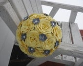 Yellow Rose Bridal Bouquet Wedding Grey Hydrangeas - RESERVED Lauren