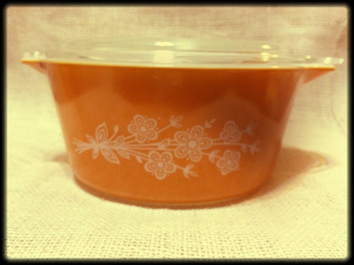 Casserole Butterfly Gold White on Orange With lid Fantastic Condition 474 B