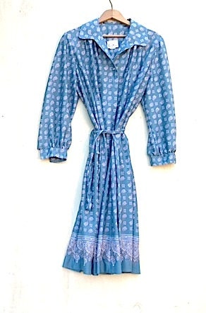 vintage donna reed polyester office girl paisley teal aqua blues autumn winter retro steampunk fun dress