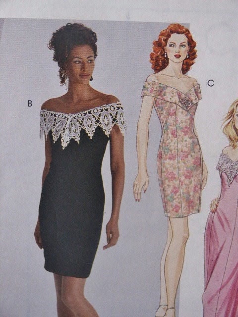 Vintage McCalls 7441 Misses Off Shoulder Fitted  Evening or Day Dress Sewing Pattern Size 8 10 12 UNCUT