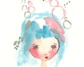Whimsical Girl Painting, Original Folk Art, Gouache Illustration, What To Do