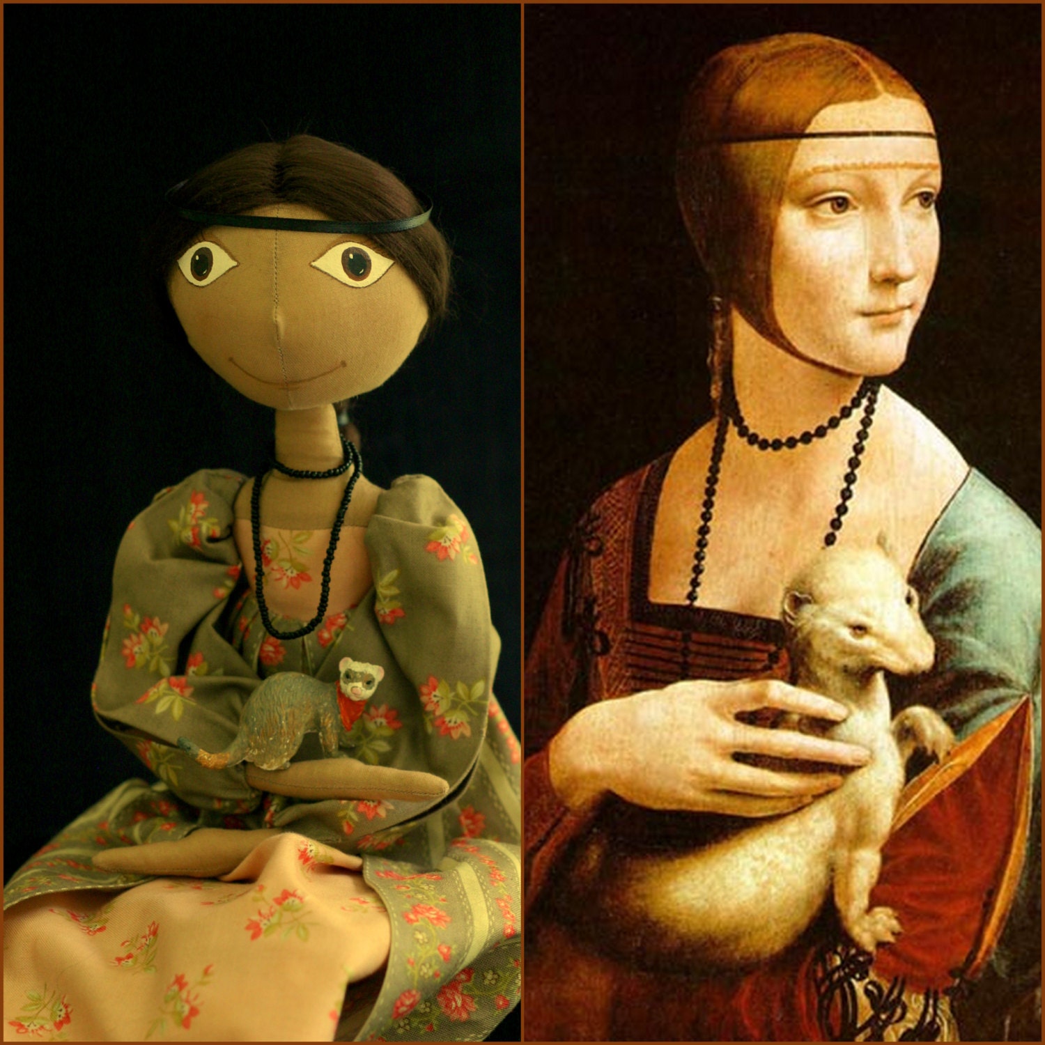 Cloth doll Lady with an Ermine OOAK - Ready to ship