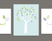 Elephants and Tree Childrens Art Prints, Nursery Wall Art -Pottery Barn Inpsired- Set of three 11x14
