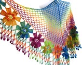 Rainbow,Multi Color, flower shawl ,wedding ,bride,scarf, fall fashion, gift, valentine, winter trends, 2012
