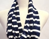 Unisex Nautical Stripes Silky Infinity Loop Circle Eternity Summer Scarf Sailor Fashion Accessory Navy Black