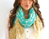 MINT GREEN & Tan Crinkled Leopard Print Summer Lightweight Animal Scarf Shawl Wrap Handmade Silky Soft