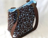 Atomic Stars Purse Tote Bag Fabric Bag Chocolate Brown Blue Retro Stars Circles Teen Purse Shoulder Bag