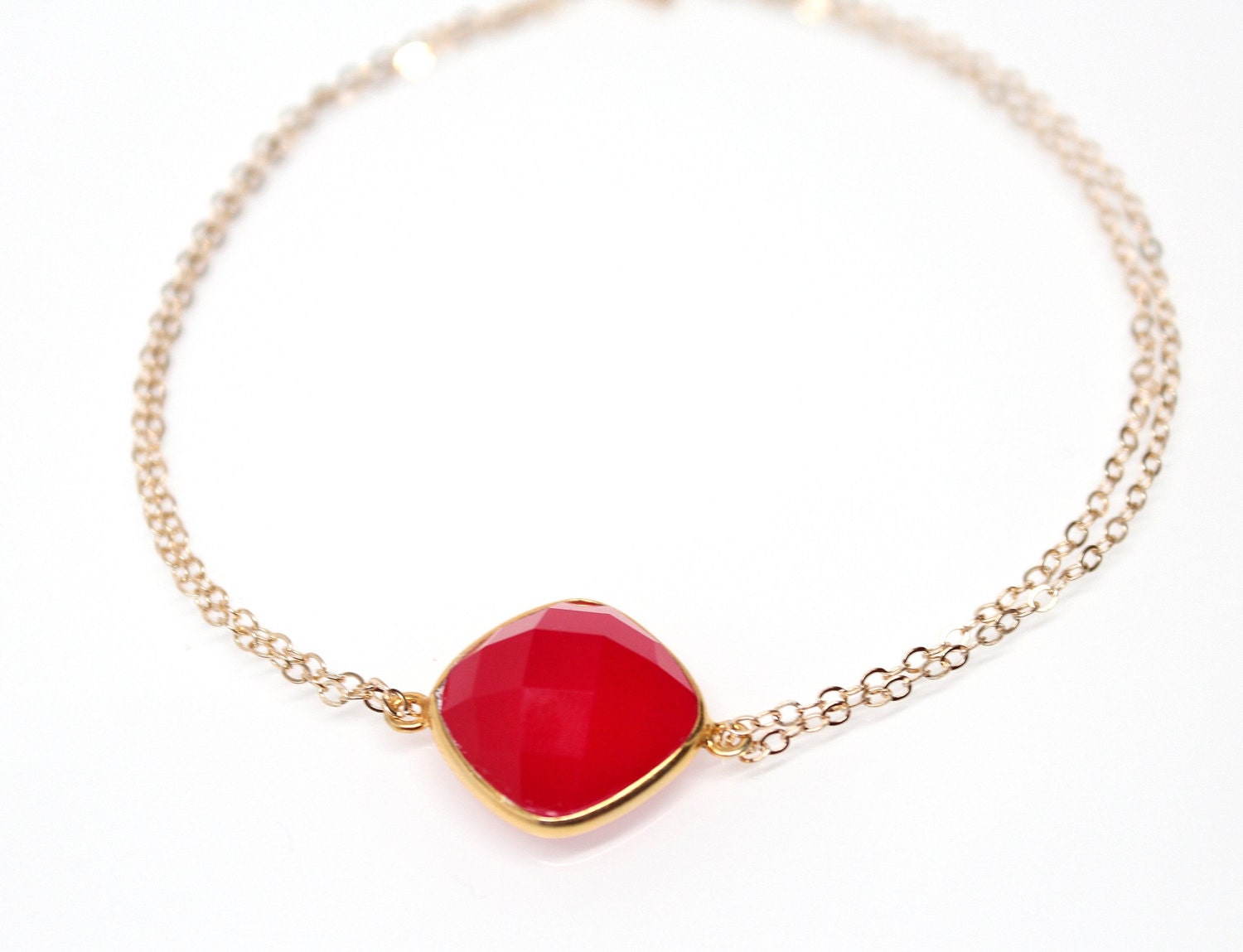 22k Gold Vermeil Bezel Set Framed Pink Chalcedony Chain Bracelet - Hostess Gift - Push Present - Birthday Gift - Bridesmaids Je