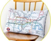 Upcycled London Underground Tube Map Cushion in Blue Velvet