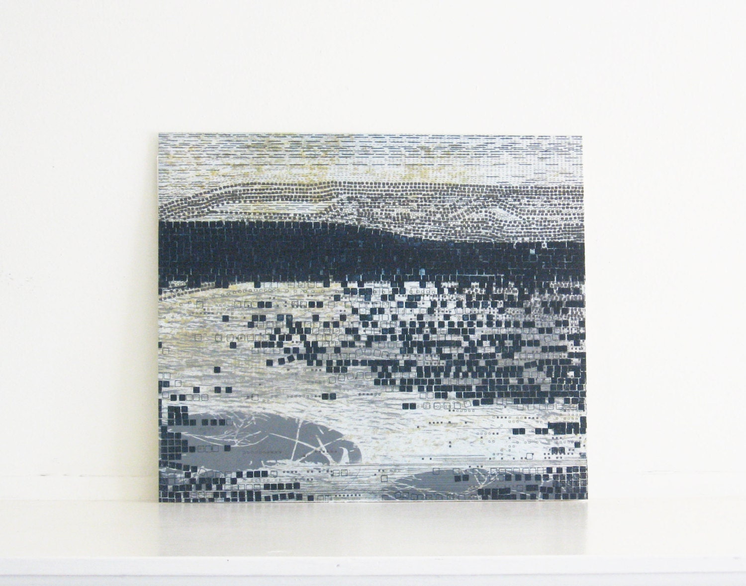 Etching Print  . Landscape art . Navy Blue Home Decor: Landslide 9....Large Print 13 3/4'" x 16" ... Free Shipping