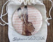 Illustrated Hare pocket mirror with drawstring bag