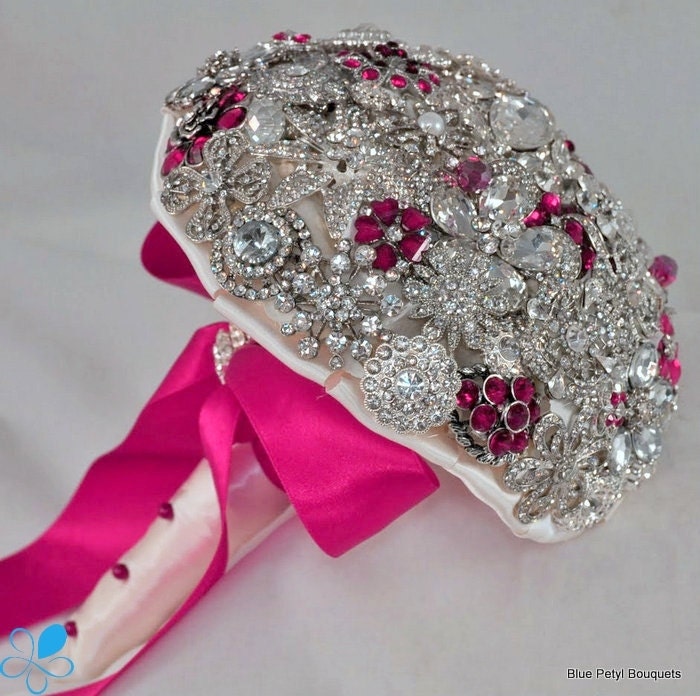 FULL PRICE  (not a deposit) Fuchsia Crystal Brooch Bouquet - by Blue Petyl - Bridal Bouquet - Wedding Bouquet