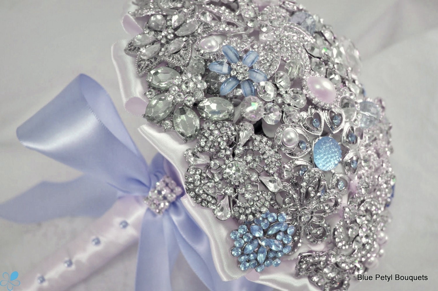 FULL PRICE (not a deposit) SMALL Powder Blue Crystal Brooch Bouquet - by Blue Petyl - Bridal Bouquet - Wedding Bouquet
