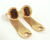 Mesh Wrap Cuff Links Gold Tone w/ Topaz Glass Stones