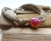 Linen necklace / ceramic necklace / red / coral / knotted necklace / summer necklace / eco style necklace
