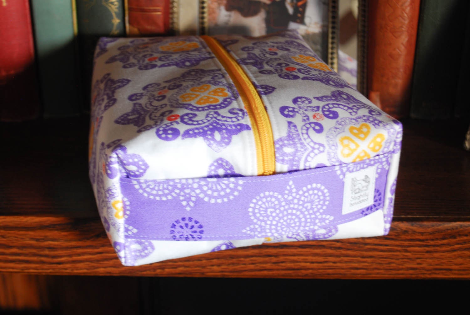 Large boxy cosmetic bag - lavender and yellow