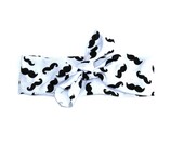 NEW 2013 WRAP COLLECTION - Black  and White Mustache Print head wrap/scarf / headband / adult / spring / summer / nautical