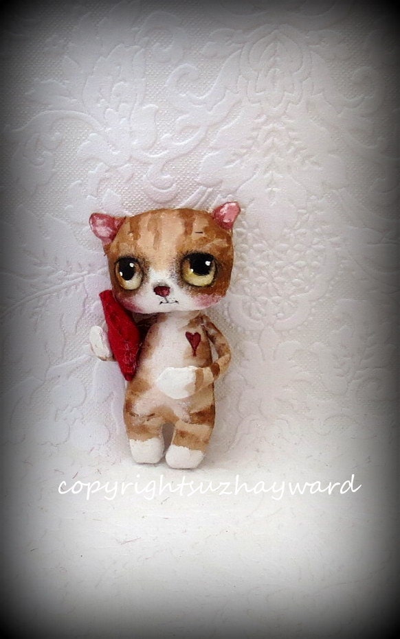 Tiny kitten cloth doll with Valentine heart