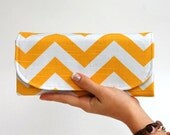 Deluxe Accordion Wallet - IN STOCK - Yellow Chevron with Gray - Smartphone Clutch - 12 Credit Card Slots