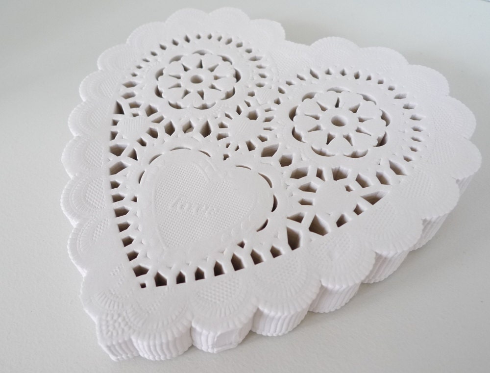 200 French Lace Paper Doilies - Doily - 5" Heart Shaped Doilies - Cream Color