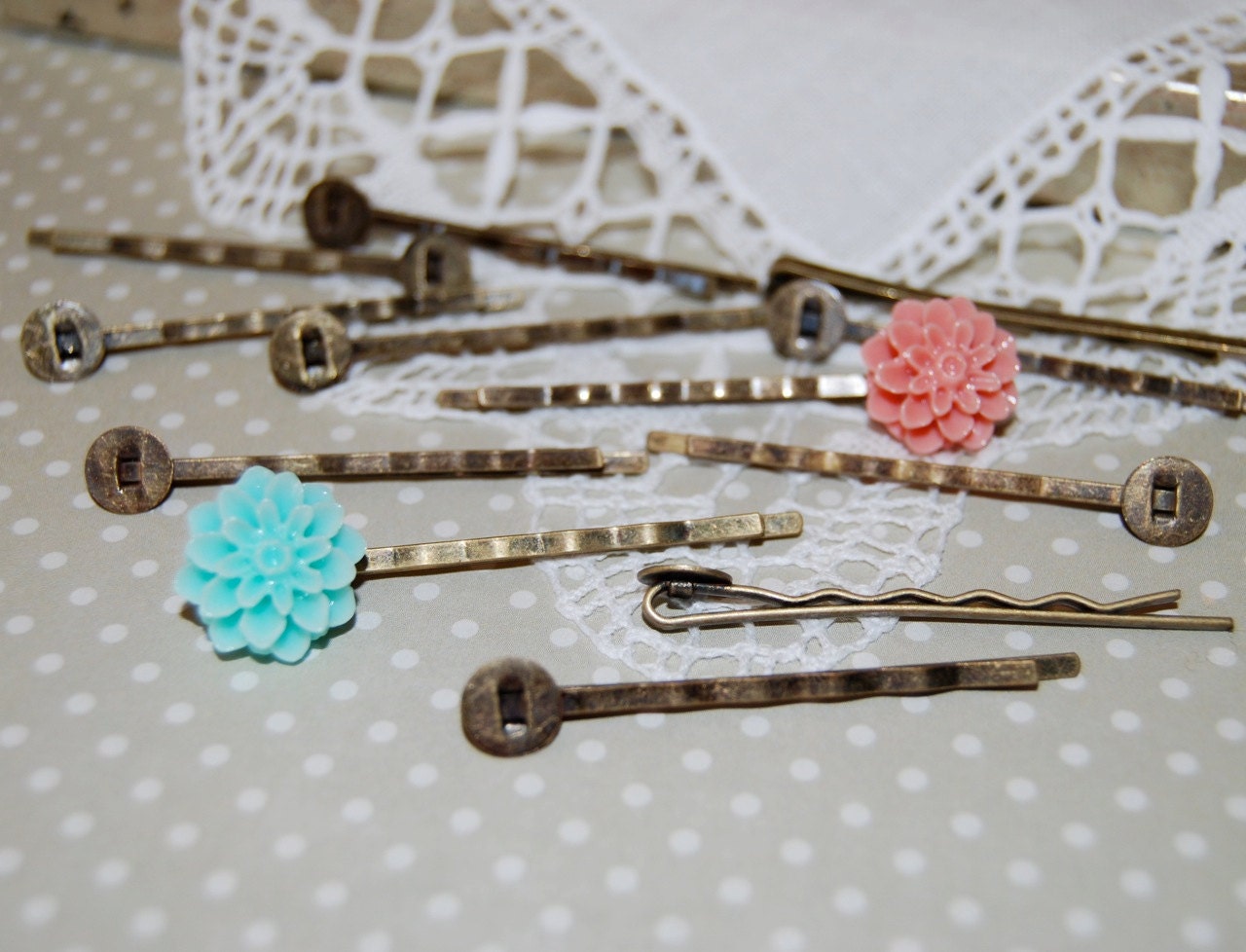 Antique Bronze  Bobby Pin Base -  DIY hair pin blanks -  bobby pin Hair Accessories Hair Clip - silver plated  (12 count)