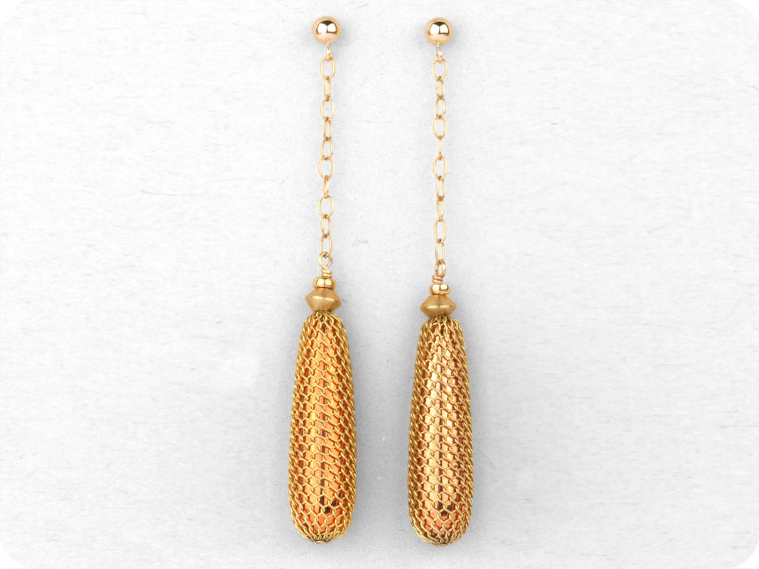Gold Filled, Long Dangle Drop, Statement Earrings.