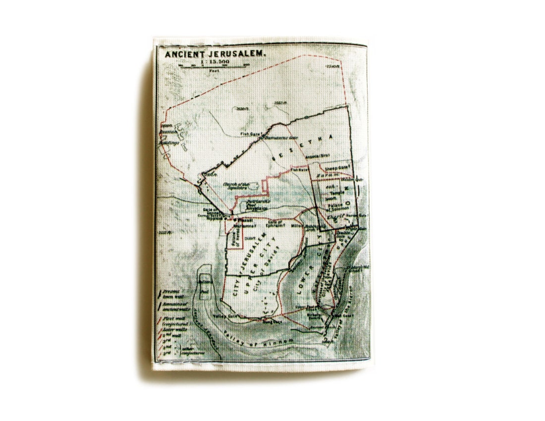 Jerusalem Map Passport Cover printed with the map of ancient Jerusalem, Israel -  from 1912
