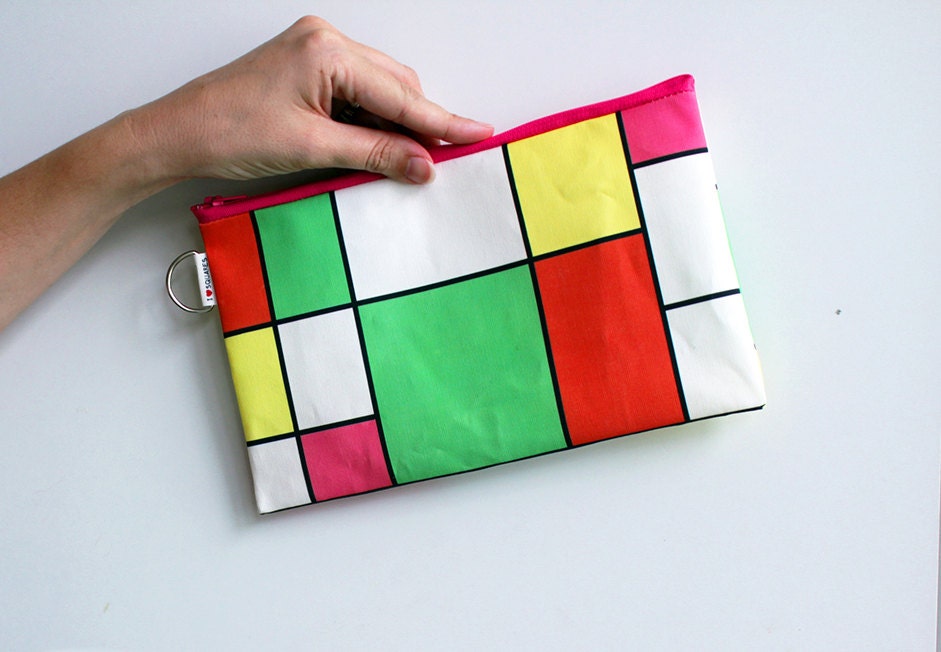 NEON colors clutch zipper pouch with squares pattern printed wallet clutch for woman women girl gift idea summer colors