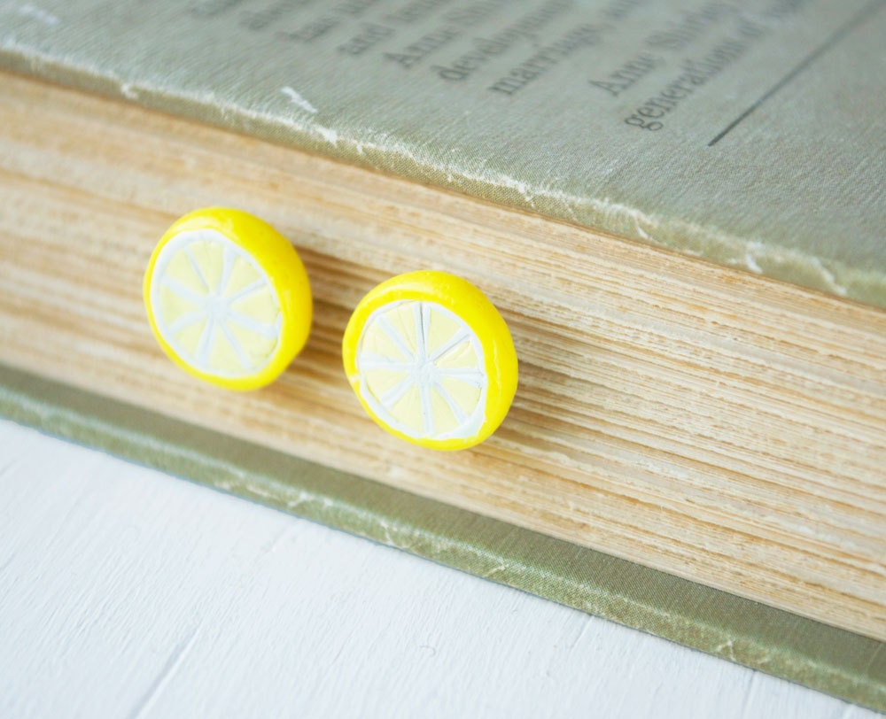 Lemon Stud Earrings: Polymer Clay Earring, Polymer Clay Studs, Polymer Clay Stud Earring, Lemon Earrings, Yellow Stud Earrings,
