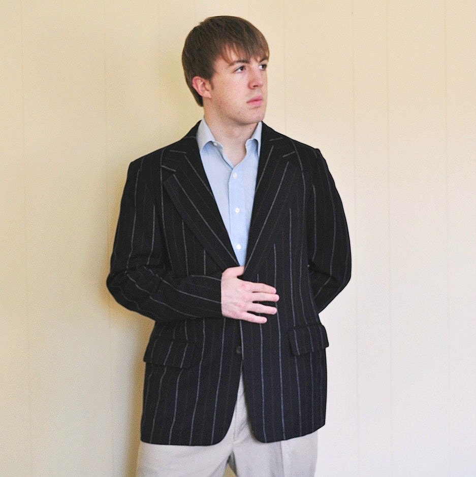 Mod 70's Designer Jacket Mens Sport Coat Bill Blass 40L Vintage Striped Wool Blazer Homespunsociety