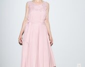 Pink Silk Dress with Bali cutwork and pleated skirt
