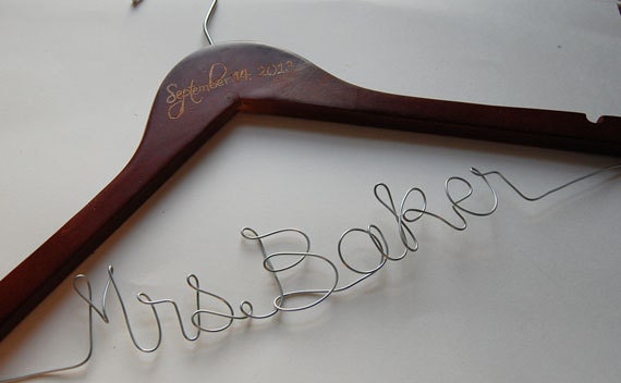 Personalized Dark Wood Wedding Hanger/Bridal Hanger - ORIGINAL Wood Burning