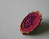 Burgundy Oxblood Vintage Lace on Oxblood Felt  Wooden Brooch, Lace and Mahogany Series