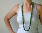 Hand-Dyed Ombre Green Wooden Bead Statement Necklace