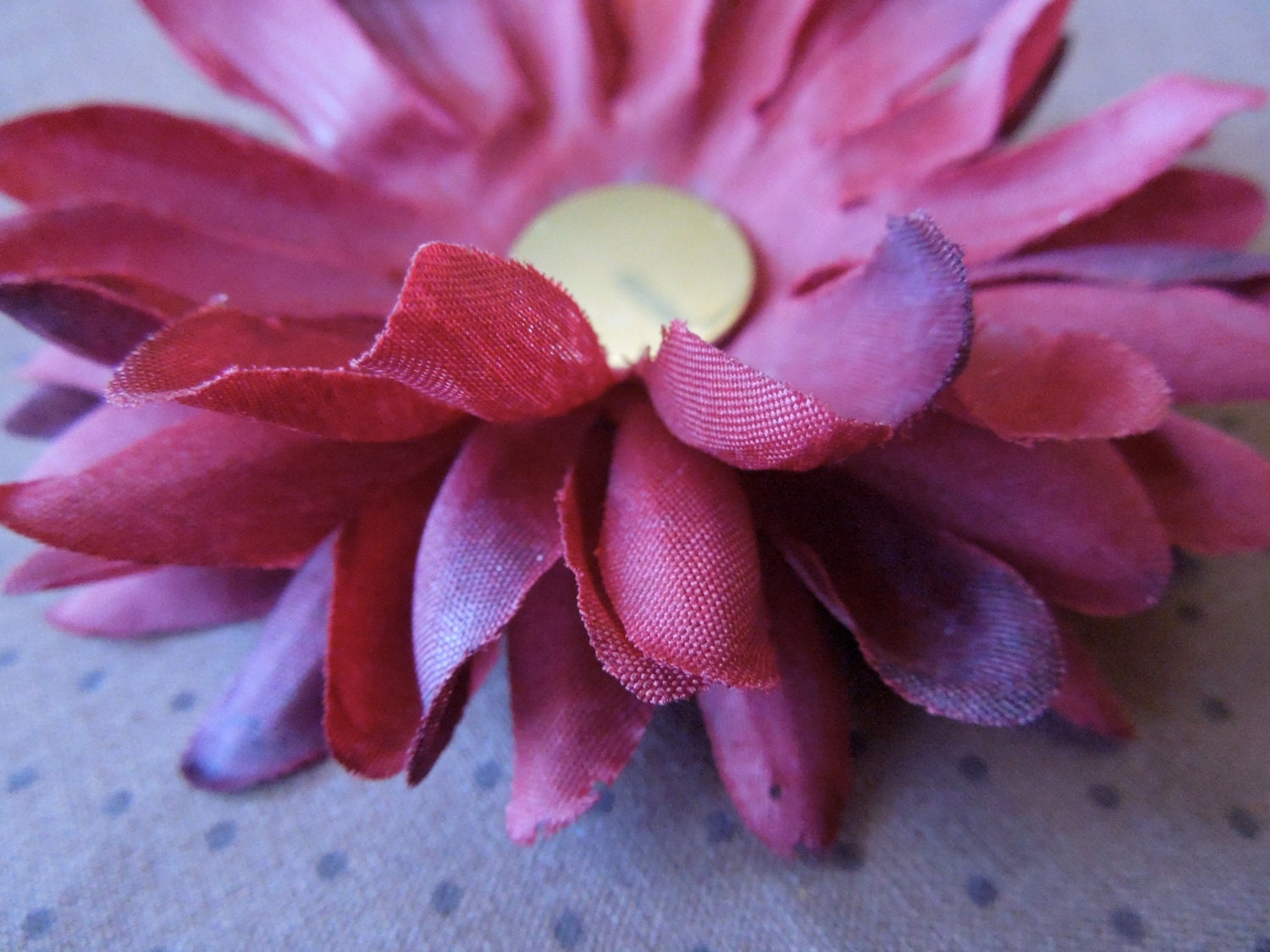 Burgundy Red oversized flower hair clip with gold button center