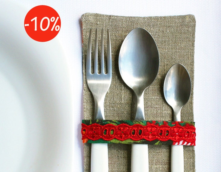Bright table decor. Cutlery coasters two-sides decorated organic. Set of 2