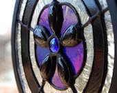 Small Stained Glass Panel - Blue and Black Flower
