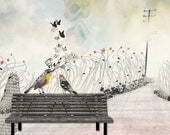 Large painting, Canvas art, Love birds, Digital print illustration, Bird art