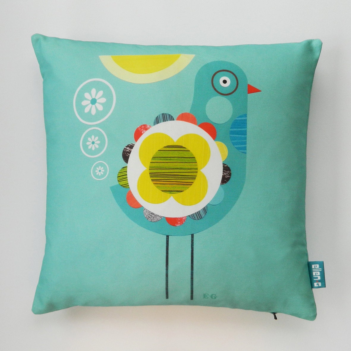 Ellen Giggenbach pretty blue bird, pillow
